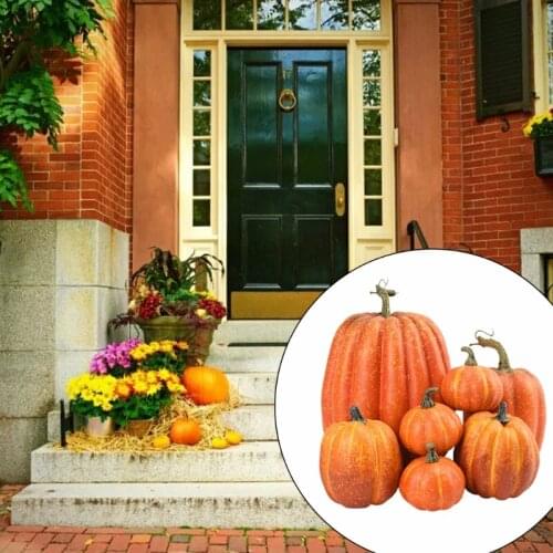 7pcs Artificial Pumpkins Assorted Fake Simulation Pumpkin for Halloween Thanksgiving Party Home House Decoration