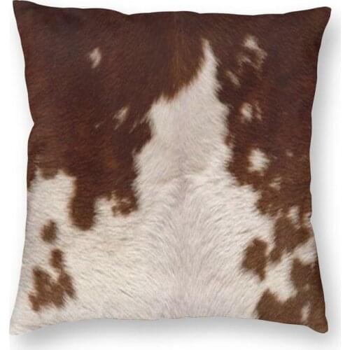 Brown Calf Cowhide Cushion Cover 45x45 Home Decorative Printing Animal Skin Fur Leather Texture Throw Pillow Case for Car