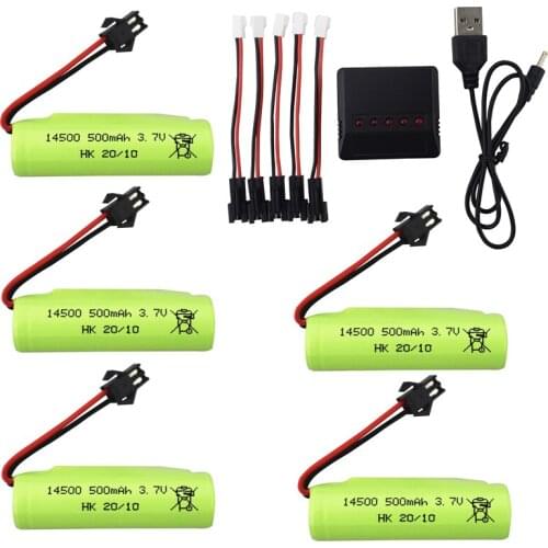 5PCS 14500 3.7V 500mAh Battery With 5 In 1 Charger For DE35 DE38 DE40 DE50 Double-Sided Tumbling Stunt RC Car Spare Parts