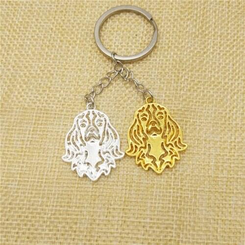 LPHZQH Wholesale Fashion Cavalier King Charles Key Chain Women Bag Pendant Car Dog Key Ring Christmas Gift Gold Color
