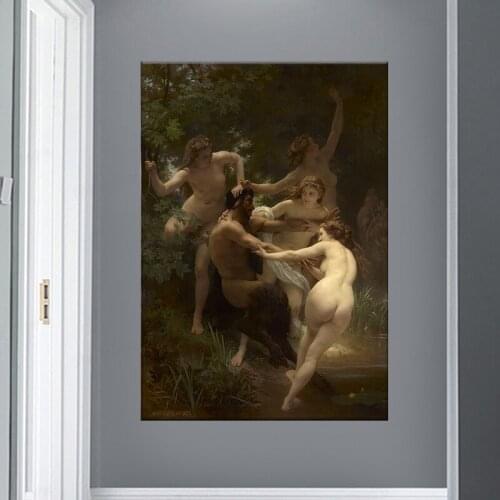 Custom Famous Oil Painting reproduction Nymphs and Satyr by William Adolphe Bouguereau Print on Canvas Wall Decor Dropshipping