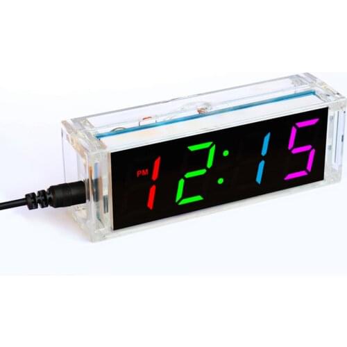 Colorful LED Electronic Clock kit DIY 4 Digital Tube Multicolor with Clear Case DC 5V LED Component Kit Electronic Watch