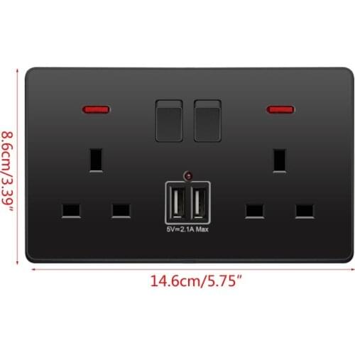 Wall Power Switch Socket Universal 2.1A Dual USB Charger Port LED Indicator UK E5BE