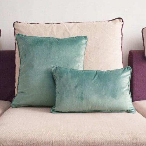 Piping Design Velvet Light Green Cushion Cover Aqua Green Pillow Case Chair/Sofa Pillow Cover Home Decorative Without Stuffing