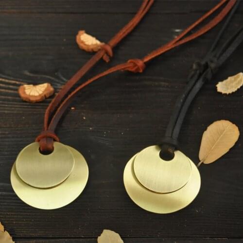 NIUYITID 100% Genuine Leather Jewelry Boys Necklaces Men Vintage Gold Color Pendant Metal Necklace Long Neckless
