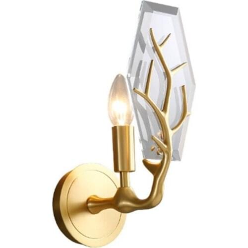 New crystal wall lamp light luxury all copper creative living room bedroom background wall lamp American aisle decoration lamp