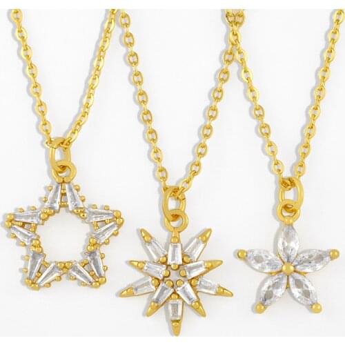 FLOLA Crystal Small Star Necklace For Women Gold Chain White Stone Pendant Necklace CZ Cubic Zirconia Simple Jewelry Gift nkes12