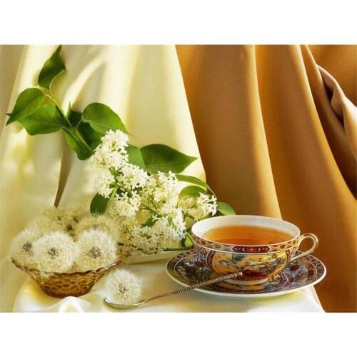 Scenery Flower Tea DIY Embroidery Cross Stitch 11CT Kits Craft Needlework Set Cotton Thread Printed Canvas Home Sell