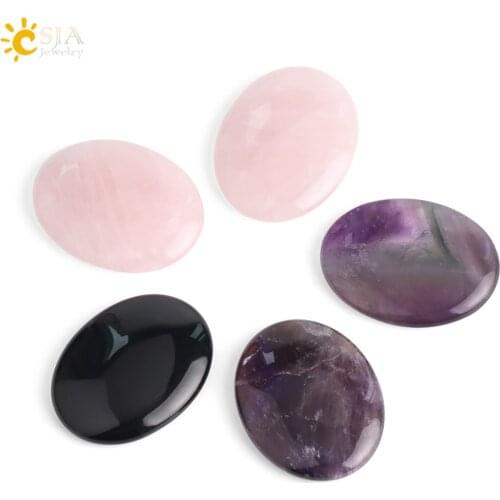 CSJA Natural Stone Thumb Massage Scraping Plate Healing Beads Purple Crystal Pink Quartz Body Care Tool Women Men Jewellery G030