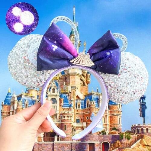 Newest Minnie Mickey Mouse ears Headband Shanghai Disney Space Mountain Bows EARS COSTUME Headband Cosplay Plush Adult/Kids Gift