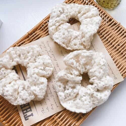 INS Korea Women Elastic Kawaii Lace Hair Bands Cute Girls Mesh Scrunchie Ponytail Transparent Tulle Headwear Hair Accessories