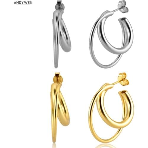 ANDYWEN 925 Sterling Silver 25mm Big Cross Circle Hollow Hoops Round Piercing Earring For 2020 Fashion Fine Luxury Jewelry