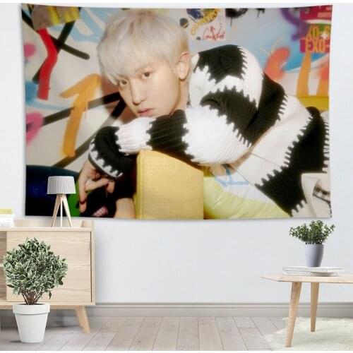 High Quality Exo Chanyeol KPOP Tapestry Wall Hanging Tapestries Cloth Fabric Print For Living Room Decorative Wall Blanket 2.25