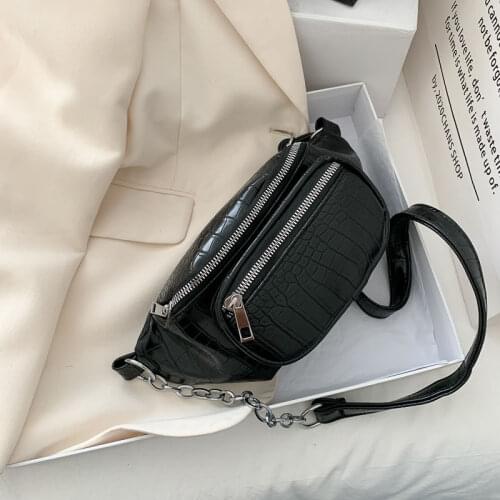 Fanny Pack Womens Waist Bag Fashion Chain Leather Crocodile Pattern Belt Chest Bag Women High Quality Waist Pack Banana BumBag