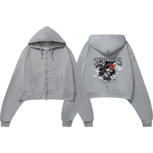 Chinese Streetwear Zip Hoodies Oversized Cotton Autumn Plus Size Crop Hoodie Full Sleeve Crop Tops Women Zip Up Sweatshirts