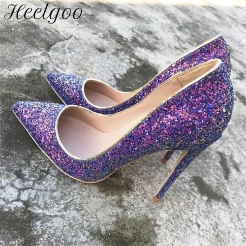 Heelgoo Purple Glitter Sequins Women Pointy Toe High Heel Wedding Bridemaids Dress Shoes Bling Ladies Gorgeous Stiletto Pumps