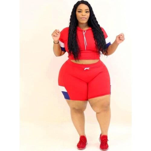 Plus Size Women Clothing Two Piece Set 4xl Summer Solid Color Splicing Sports Fashion Leisure Shorts Sets Wholesale Dropshipping
