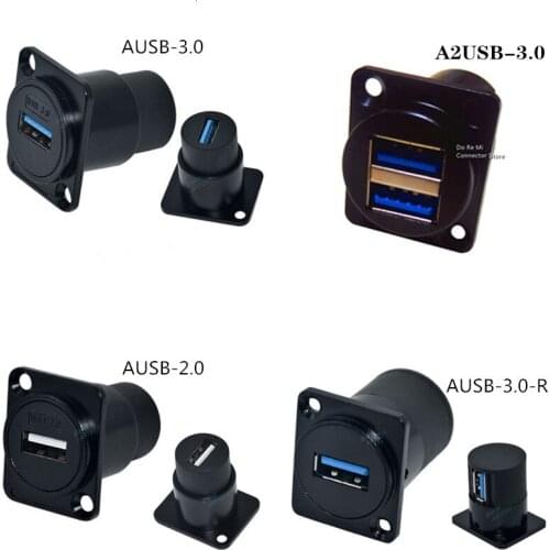 1pcUSB Connector USB 2.0 USB 3.0 Right Angle D type female to female connector panel mounting USB socket dual channel through