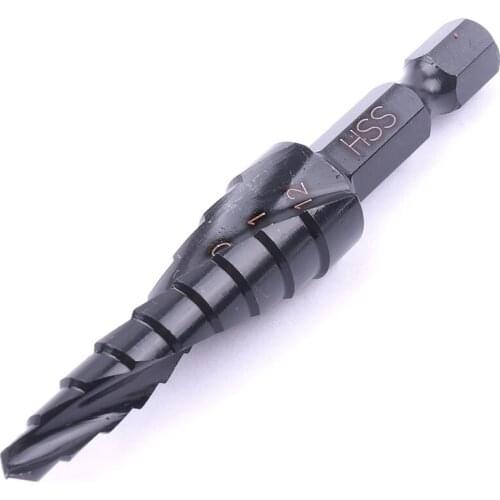 1pcs Spiral HSS Stepped Drill Size 4-12mm Hex shank Nitriding black Surface Treatment Core Drill bit