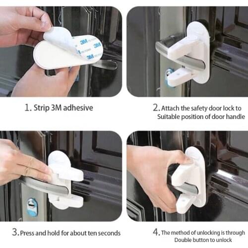 Door Lever Lock 1 Pack Child Proof Doors & Handles Adhesive Child Safety Durable ABS Easy One Hand Operation
