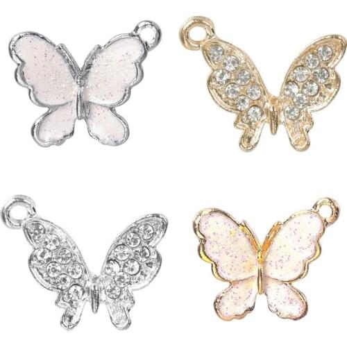 20PCS Enamel Women Retro Butterfly Necklace Pendant Silver Gold Color DIY Bracelets Accessories
