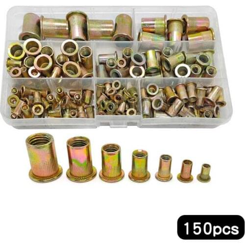 150pcs/set M3 M4 M5 M6 M8 M10 M12 Rivet Nuts Insert Rivets Mixed Size Flat Head Rivet Nuts Set Threaded Insert Nut Kit