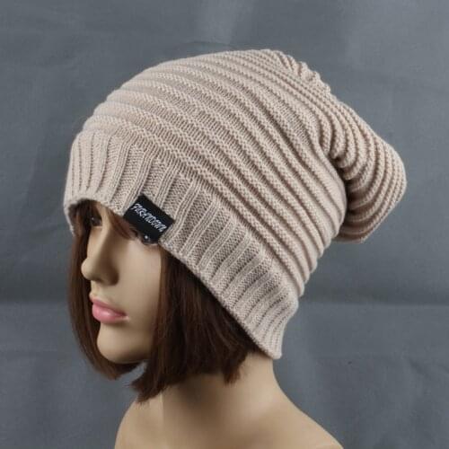 2019 Fashion Women Winter Hat Fleece Liner Warm Beanie Hats Ladies Striped Knitted Cap Skullies Gorros