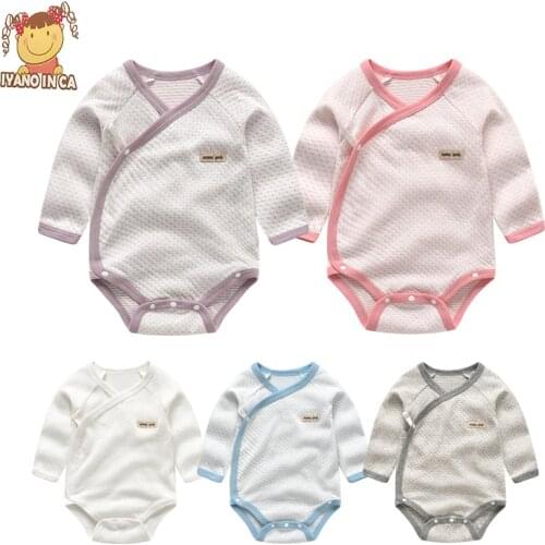 2020 Baby Rompers Newborn Cotton Long Sleeve Jumpsuit Unisex Solid Color Boys Girls 0-24 Months Cartoon Solid Color Clothing