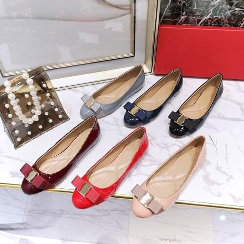 2021 New Womens Shoes 100% Real Leather Flat Shoes Women Hot Selling Classic Brand Shoes Causal Bow Ballet Shoes Size 34-42