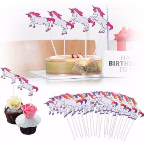 24pcs Unicorn Horse Cupcake Topper pick Wedding Decoration Baby Shower Birthday Party Supplies Cake Baking Party Decoration