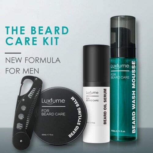 4 Pcs/set Beard Growth Kit Mens Hair Growth Enhancer Set Beard Growth Essentital Oil Facial Beard Care Set Best Gift For Men