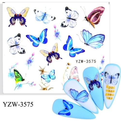 ZKO 4PCS/LOT Butterfly Nail Sticker Flower Leaf Water Decal Transfer Nail Sliders Summer Tattoo Nail Art Decoration Tip