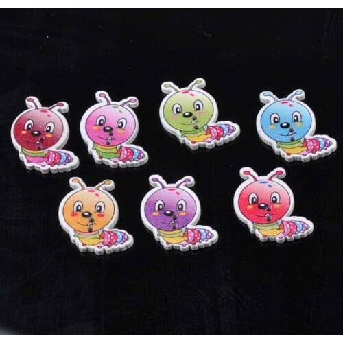 50pcs 25x26mm Mixed Caterpillar Painted Wooden decorative Buttons For Sewing Scrapbooking Crafts MT1555