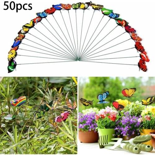 50Pcs/Set Simulation Butterfly Stakes Outdoor Yard Planter Flower Pot Bed Yard Garden Lawn Decor Butterfly Stakes Label