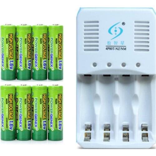 8Pcs NiZn Ni-Zn 1.6V AA 2500mWh Rechargeable Battery + NiZn smart Charger , Much Powerful and stronger than Ni-MH battery