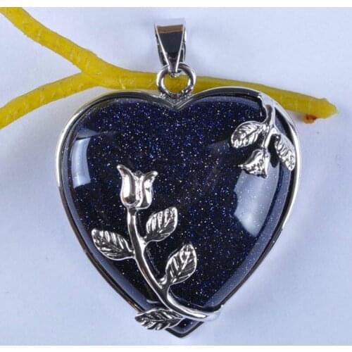 Natural Blue Sandstone Bead GEM Pendant Heart Jewelry S568