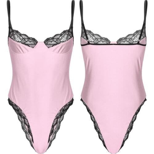 Mens Sissy Bodysuit Underwear Gay Lingerie Thong Body Overalls Sleeveless Lace Sexy Bodycon Rompers Leotard Teddies Nightwear