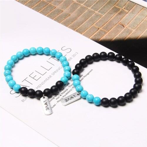 Love Charm Couple Bracelets For Women Men Natural Stone Handmade Bangles Amazonite Turquoises Bracelet Attract Anniversary Gift
