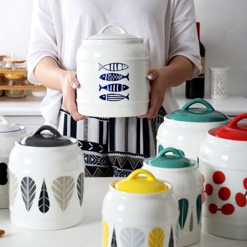 Household Kitchen Ceramic Large-capacity Airtight Cans Milk Powder Tea Cans Cereals Snack Storage Cans Coffee Sugar Cans Set