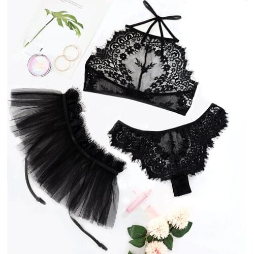 2020 Women Lingerie Sexy Lace Flowers Bralette Bralet Bra 3 pcs Crop Underwear Halter socks Bustier Chest Lift Bustier HB210