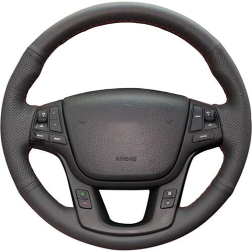 Black Artificial Leather Hand-stitched No-slip Car Steering Wheel Cover for Kia Sorento 2009-2014 K7 Cadenza 2011 2012-2015