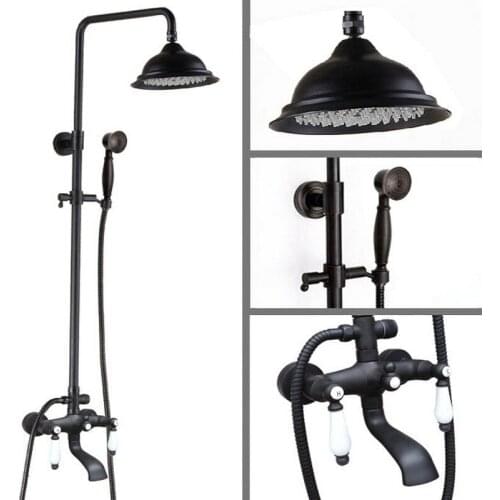 Black Oil Rubbed Brass wall Mount Bathroom 8"Round Rain Shower Head Faucet Tub Mixer Tap Set ahg143