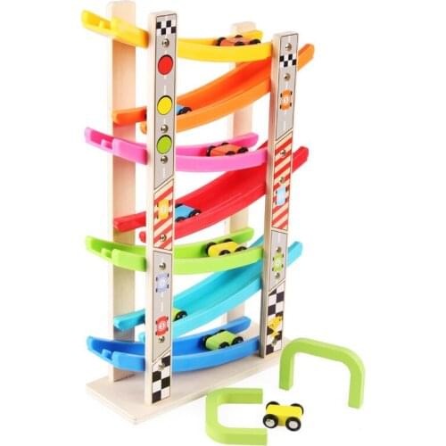 Wooden Magical Ramp Race Track & 8 Mini Inertia Car Sliding Toy Vehicel&Train Baby Toddler Motor Skill Development Kids Gift