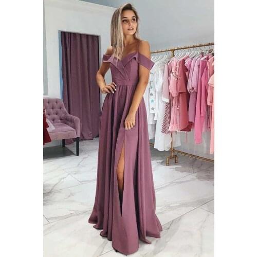 Long Chiffon Off Shoulder Prom Dresses High Split Side Formal Evening Party Ball Gown Robe De Soiree