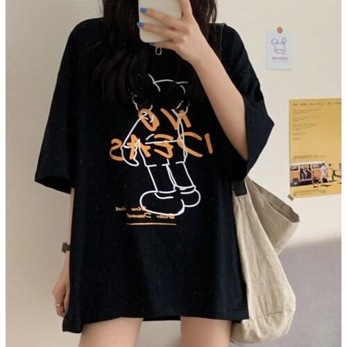 European and Hong Kong style bear popular logo short sleeve T-shirt women loose Korean version of the original style high street