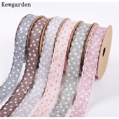 Kewgarden Floral Ribbons 25mm 1" DIY Hair Bow Accessories Handmade Sewing Crafts Overlock Edge Tape Flower Gift Packing 8 Yards