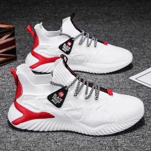 Summer Breathable Sneakers Socks Men Running Shoes for Men Sports Shoes Kids Sneakers Man Sport White Red Knit Tennis Male A-969