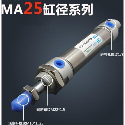 MA25X150-S-CA, Free shipping Pneumatic Stainless Air Cylinder 25MM Bore 150MM Stroke , 25*150 Double Action Mini Round Cylinders