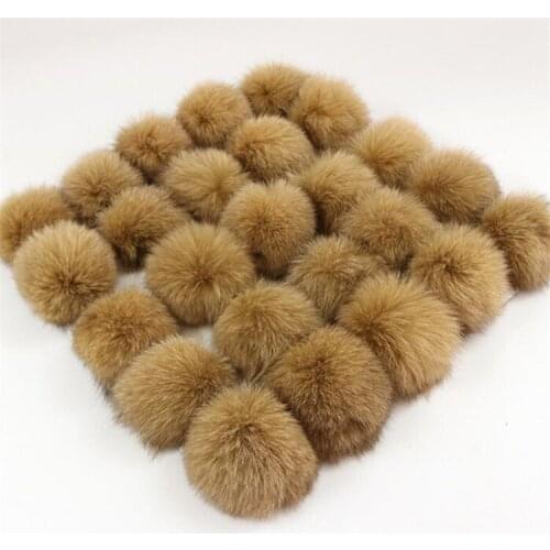 Soft Khaki Fur Pom poms For Winter Hats DIY Nature 7cm Real Fox Fur Poms Ball For Knit Hats Beanie Caps Clothing Accessory