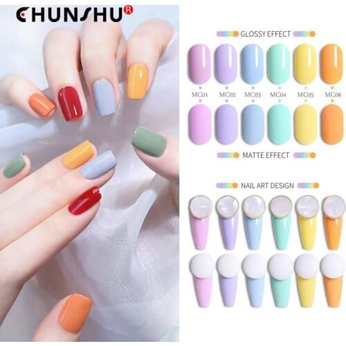 CHUNSHU 6PCS Macaroon Nail Gel Set Soak Off Tops Base Coat Semi Permanant UV LED Nails Varnish Polish Kit For Manicure Tools 7ML